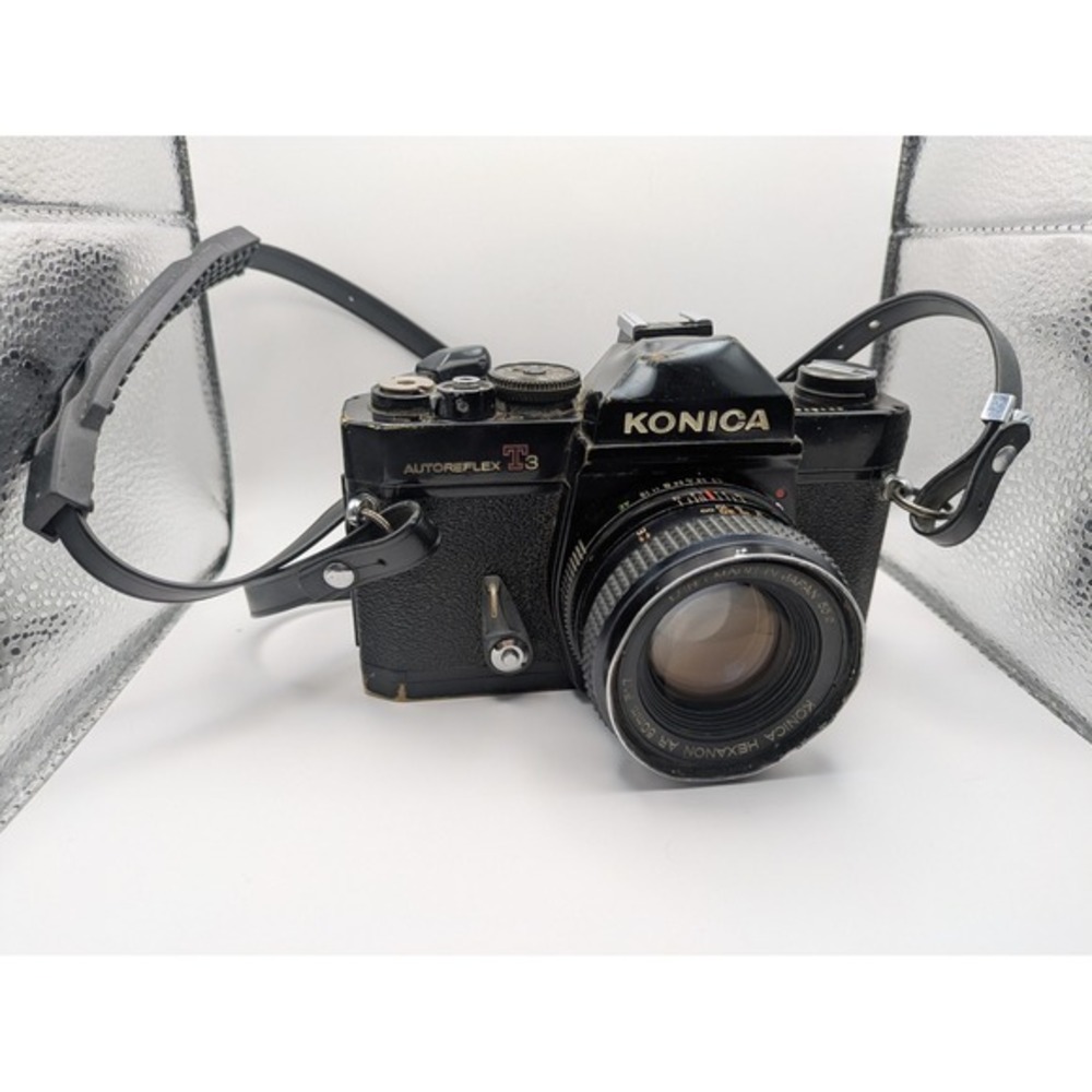 Konica Autoreflex T3 35mm SLR Camera Hexanon AR 50mm F1.7 Lens Vintage FOR PARTS